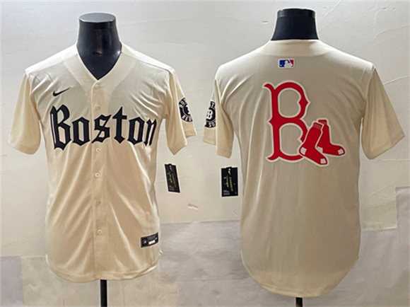 Men%27s Boston Red Sox Team Big Logo Cream Gothic Vapor Limited Stitched Jersey